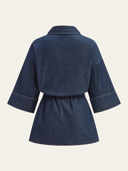 Long Denim Shirt with Drawstring Waist