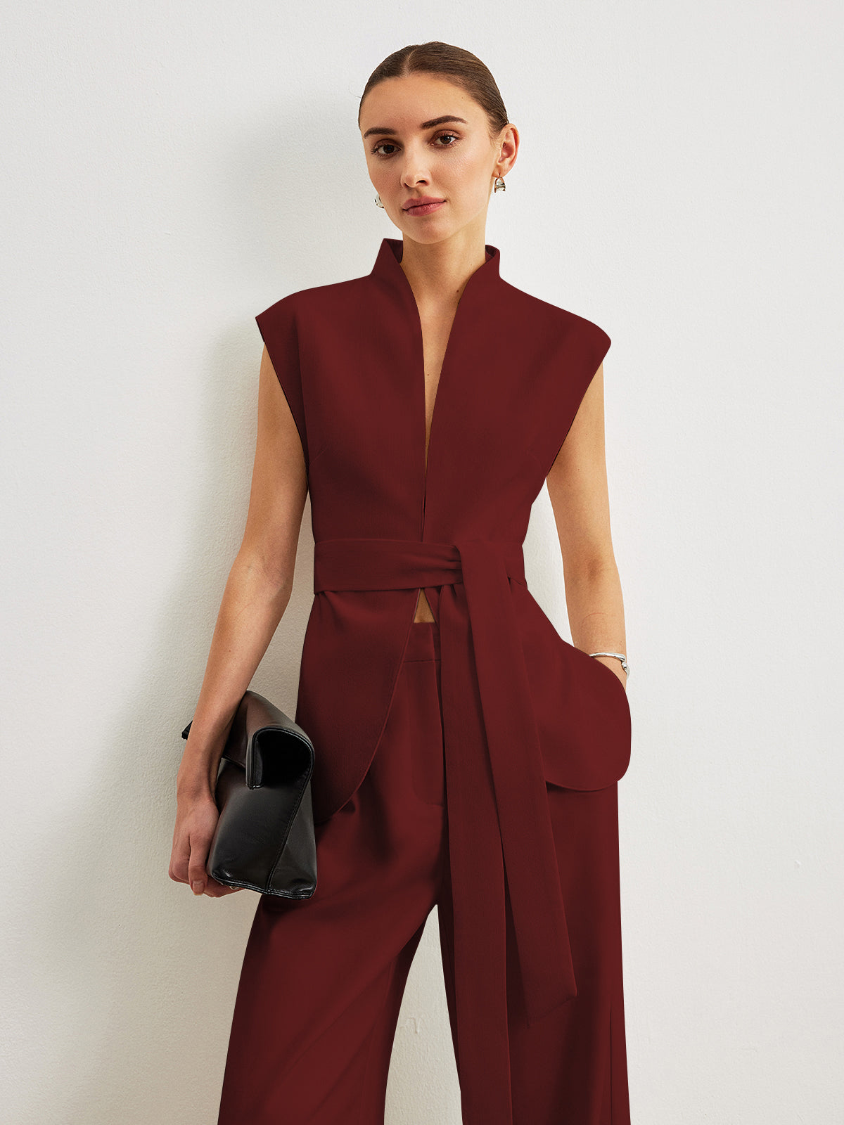 Belted Peplum Top & Pants Set