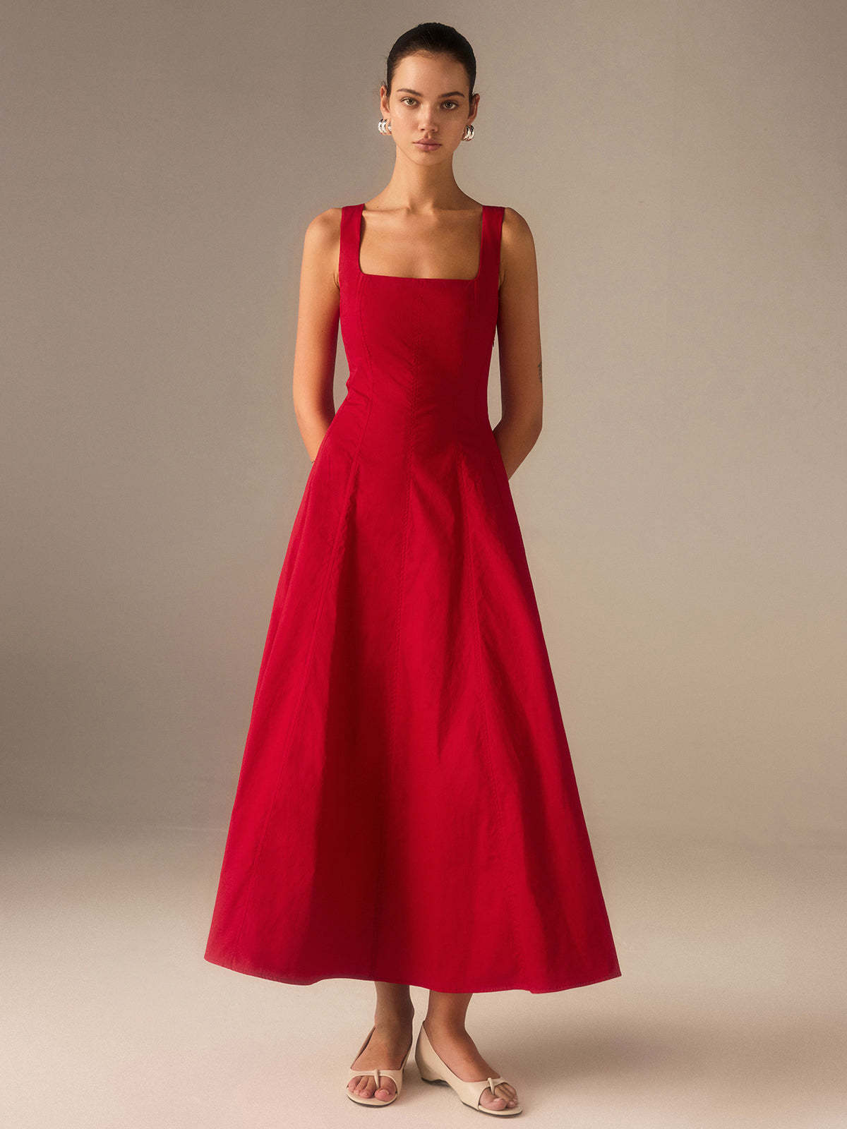 Cotton Maxi Dress with Lace-Up Back