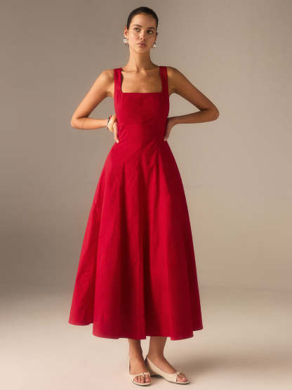 Cotton Maxi Dress with Lace-Up Back