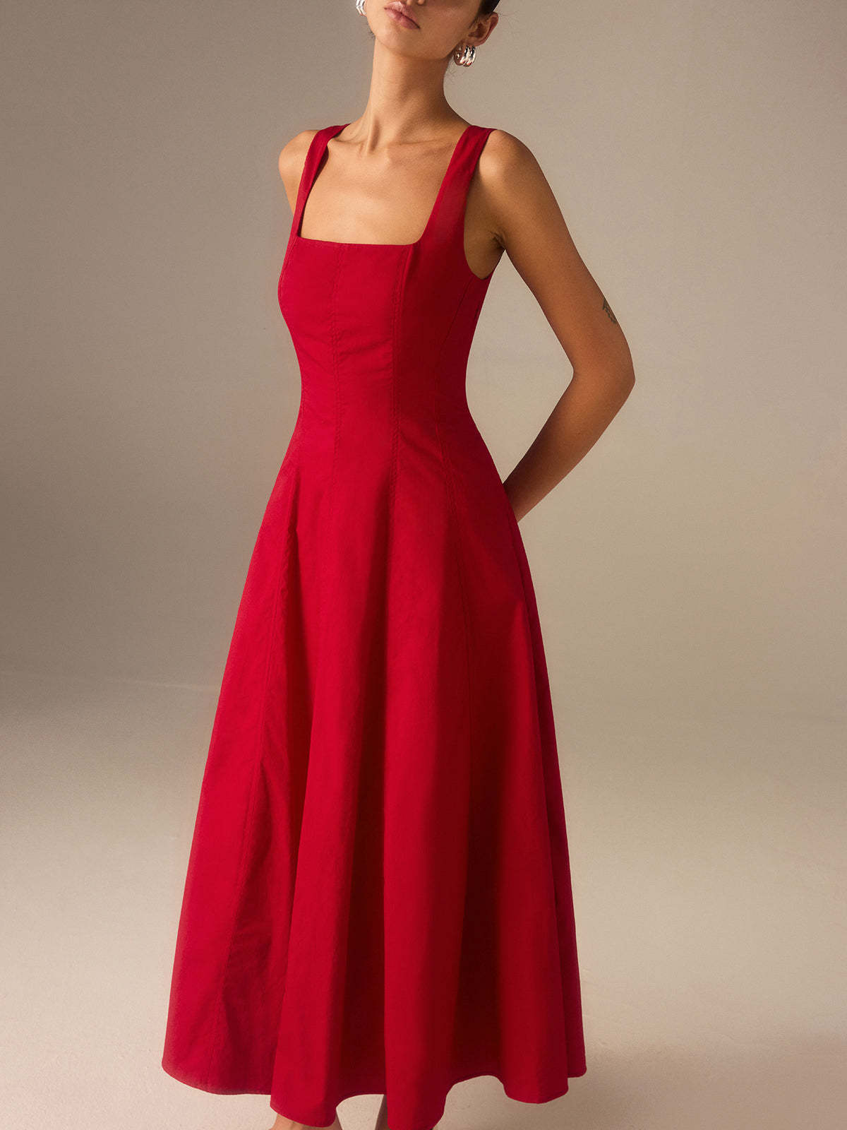 Cotton Maxi Dress with Lace-Up Back