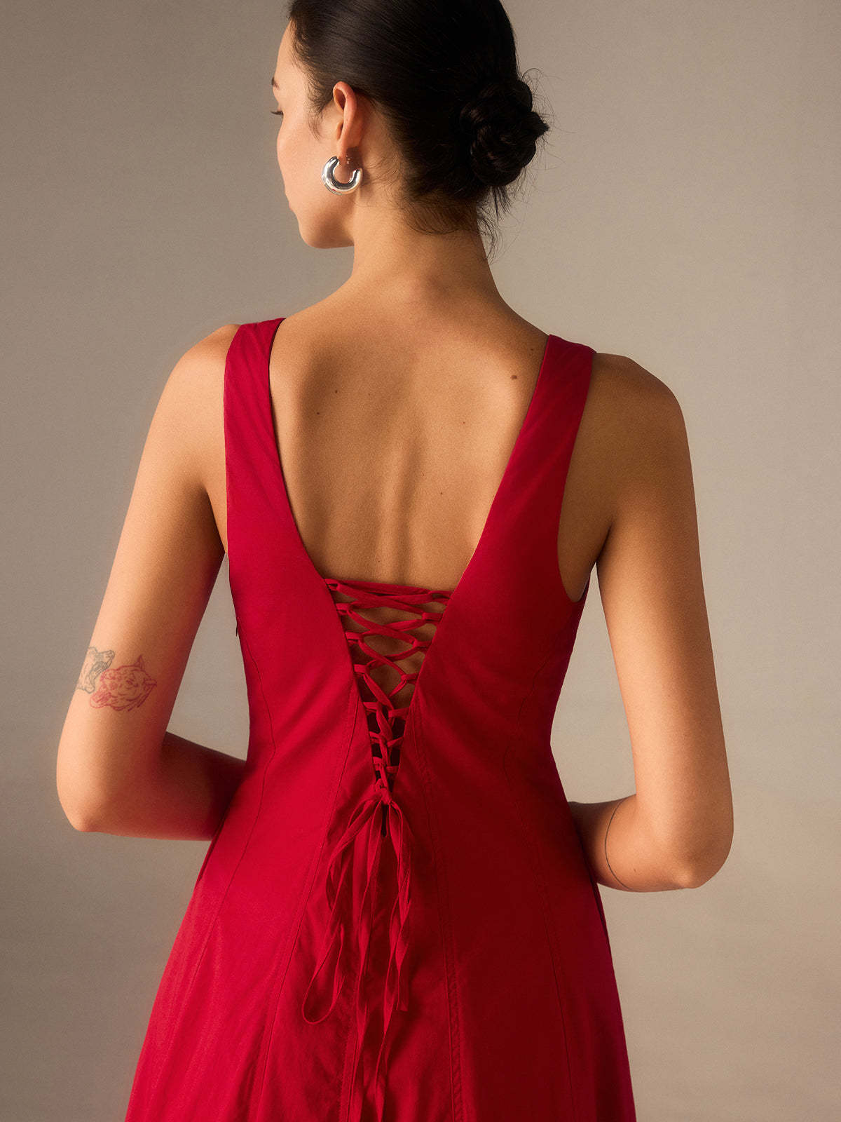 Cotton Maxi Dress with Lace-Up Back