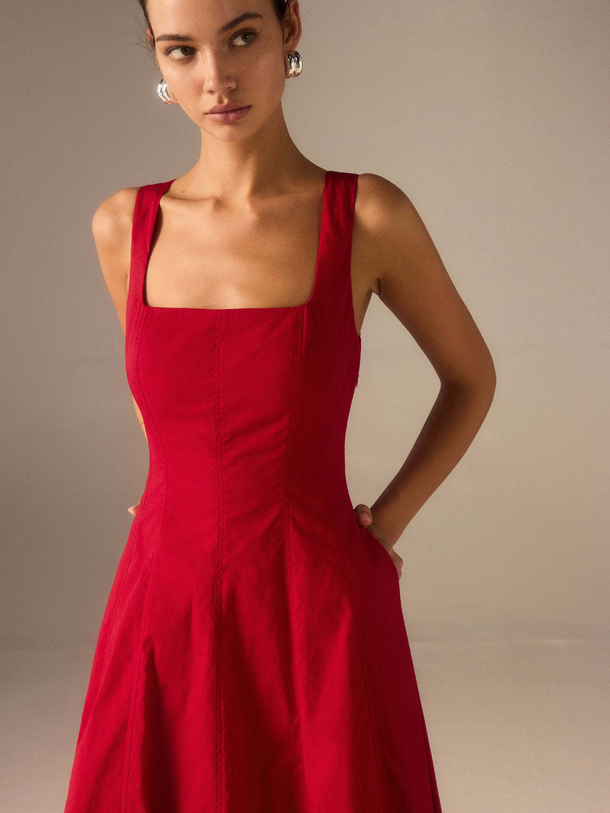 Cotton Maxi Dress with Lace-Up Back