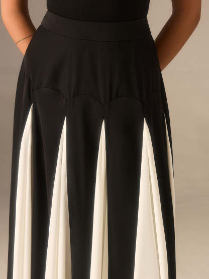 Color-Blocked Midi Skirt with Insert Panels