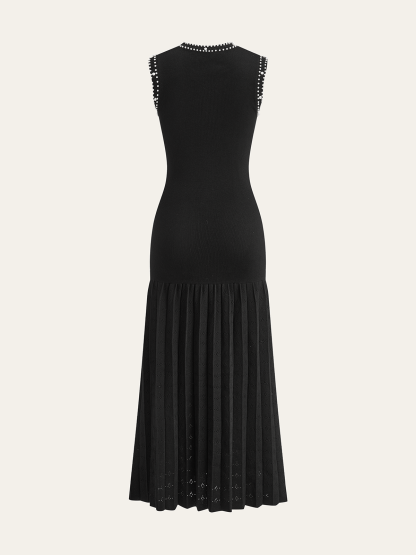 Pearl Trimmed Knit Midi Dress