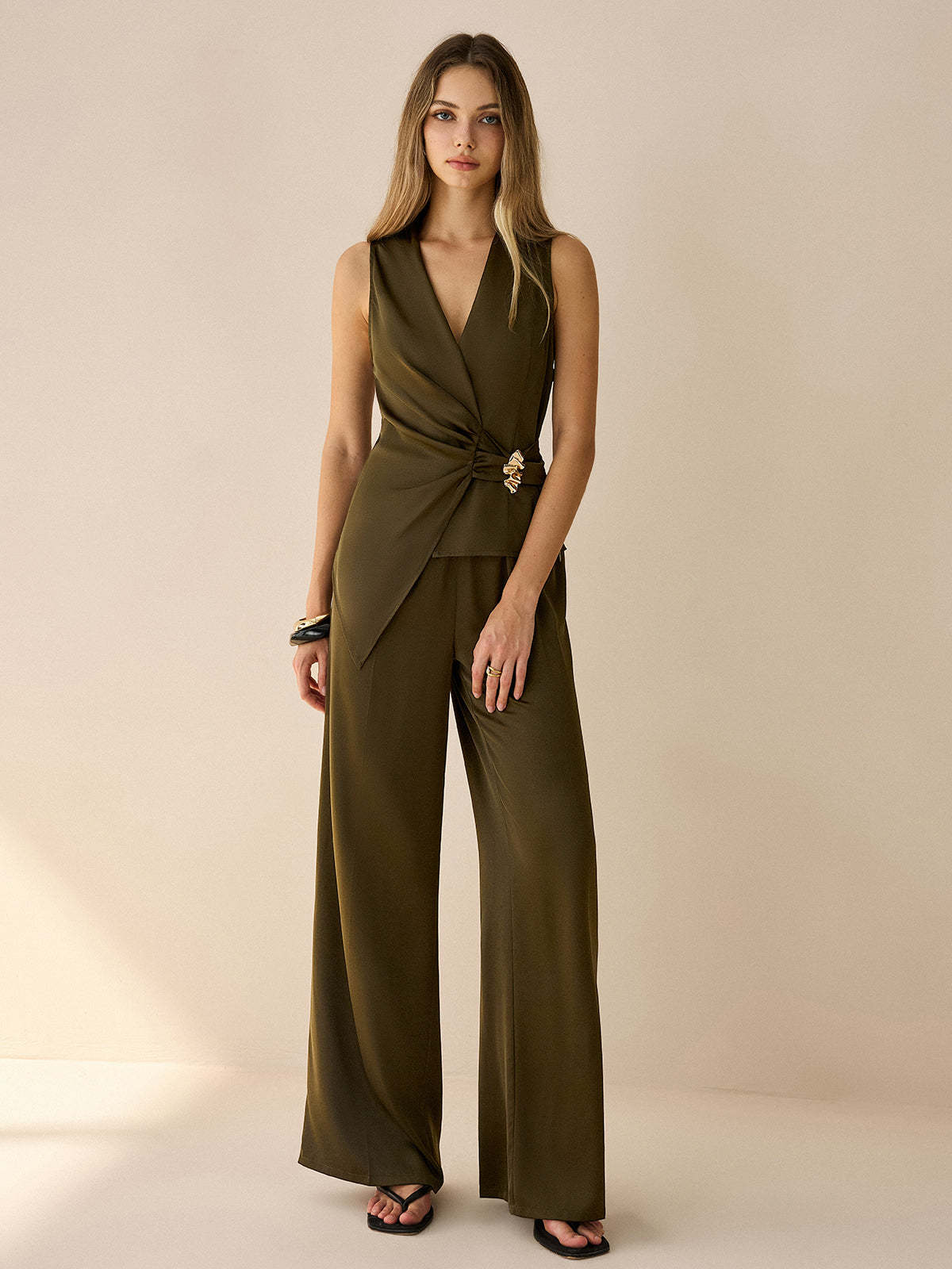 Asymmetric Wrap Top and Pants Set
