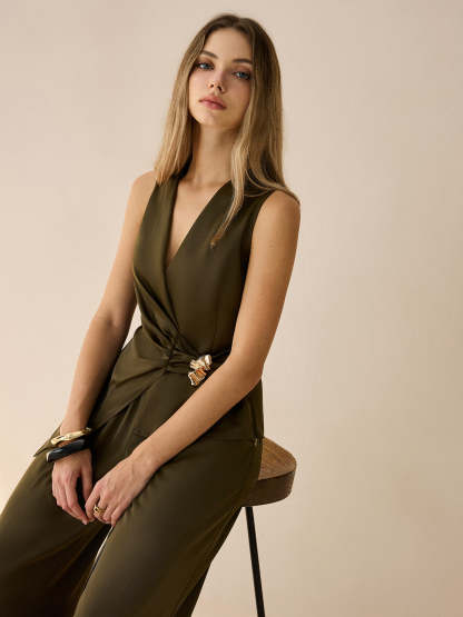 Asymmetric Wrap Top and Pants Set