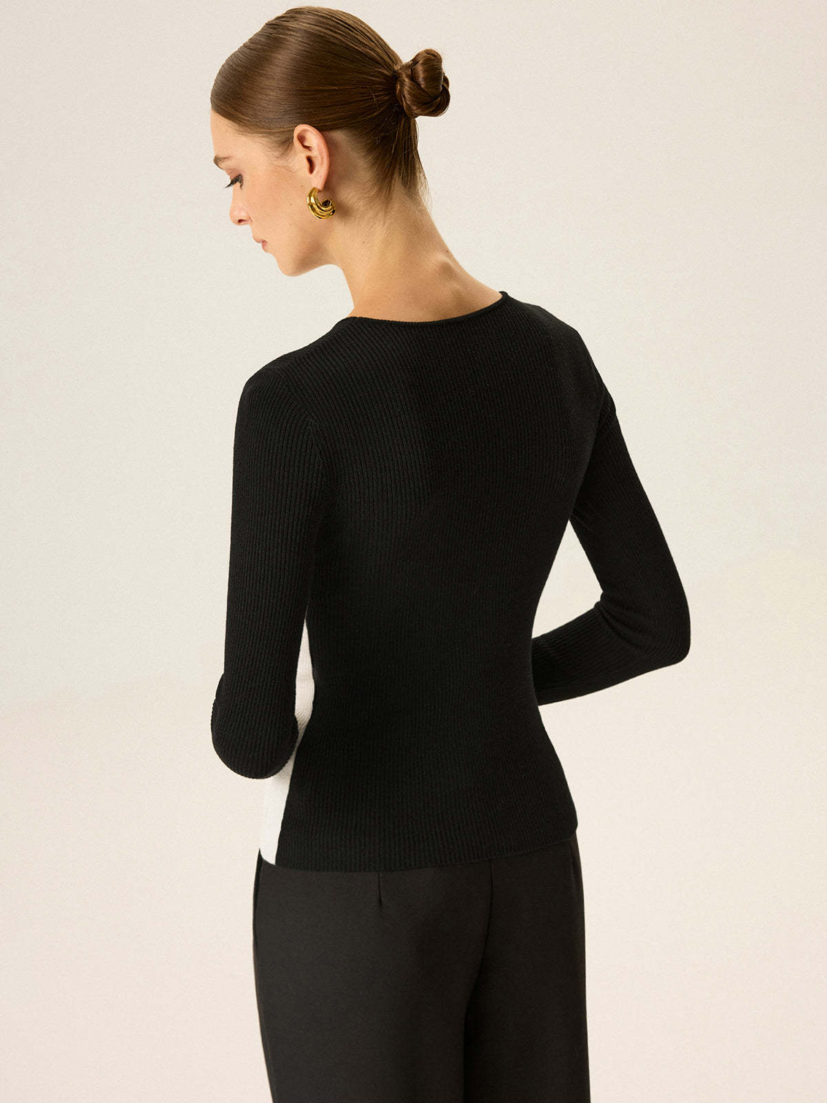 2 in 1 Color-Block Asymmetric Ribbed Knit Top