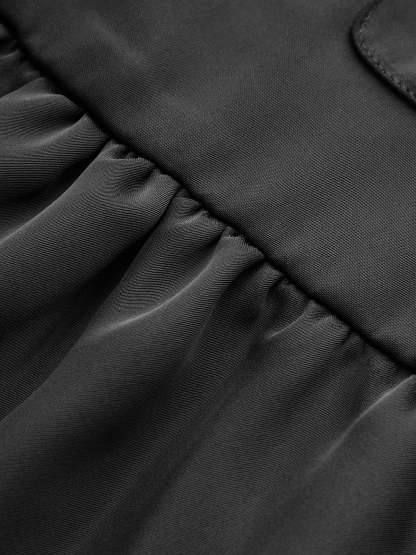 Ruffled Hem Metal Button Mini Dress Without Belt