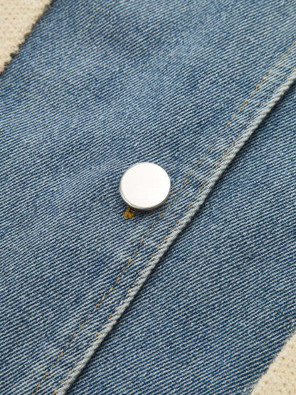 Denim Panel Button Knit Cardigan