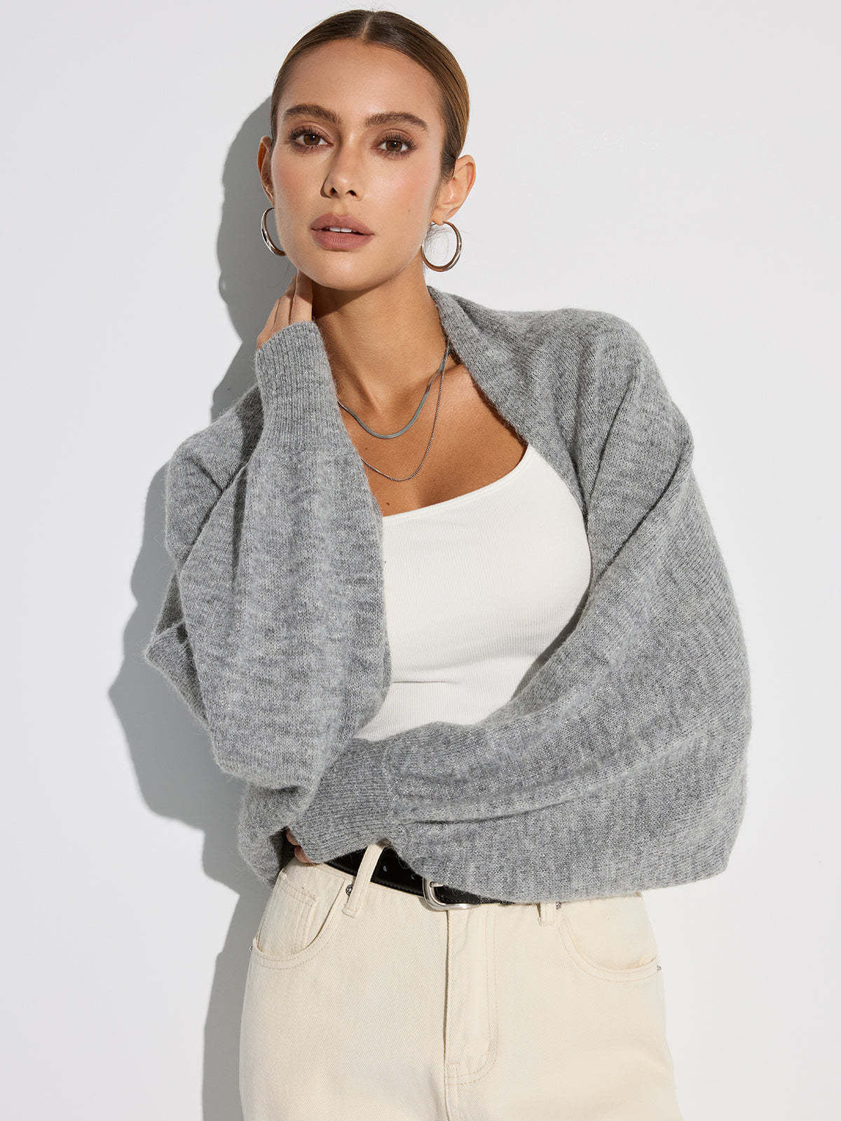 Wool Blend Oversized Batwing Sleeve Cardigan