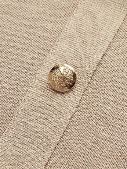 Metal Button Collared Cardigan and Midi Skirt Set