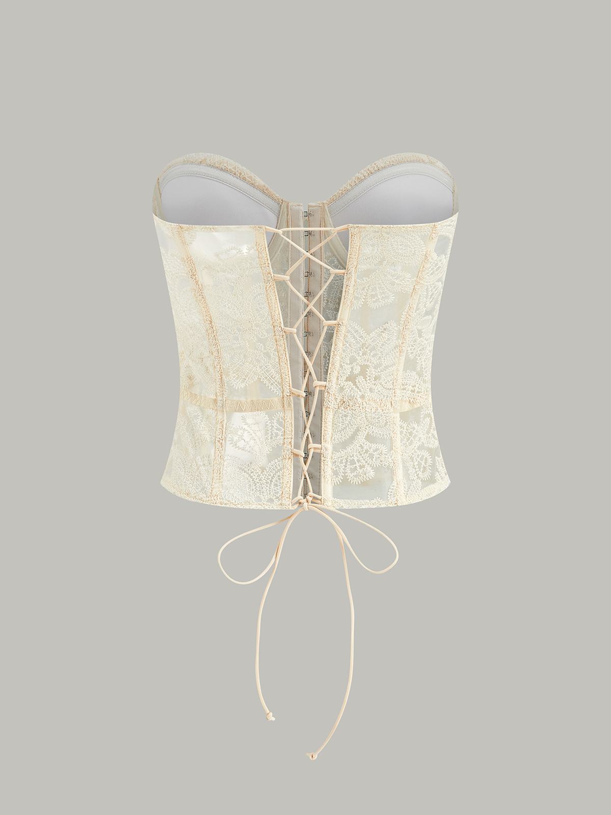 Sheer Strapless Lace Embroidered Corset Top