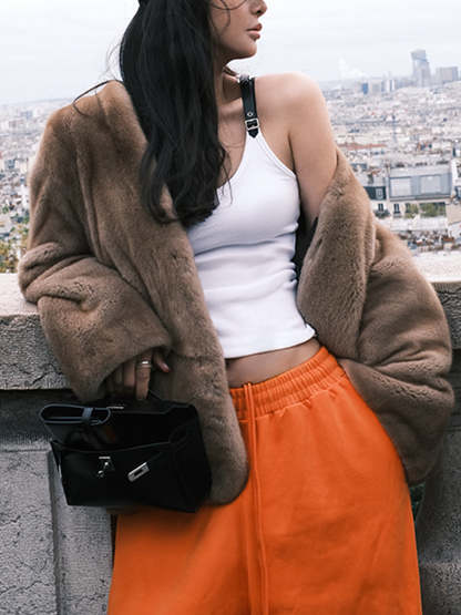 Ribbed Stretchy Faux Leather Buckle Vintage Tank Top