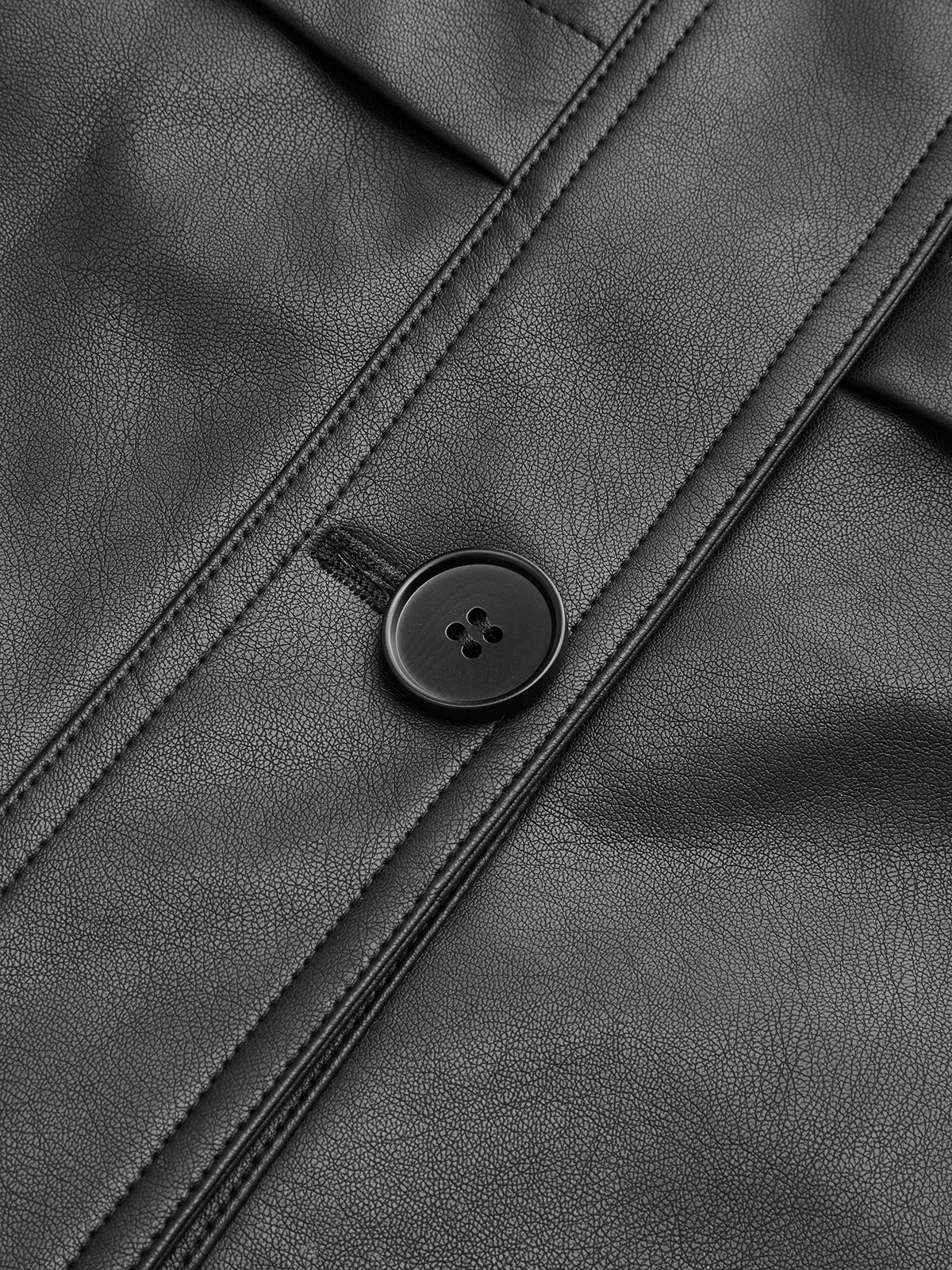 Stand Collar Belted PU Leather Quilted Jacket