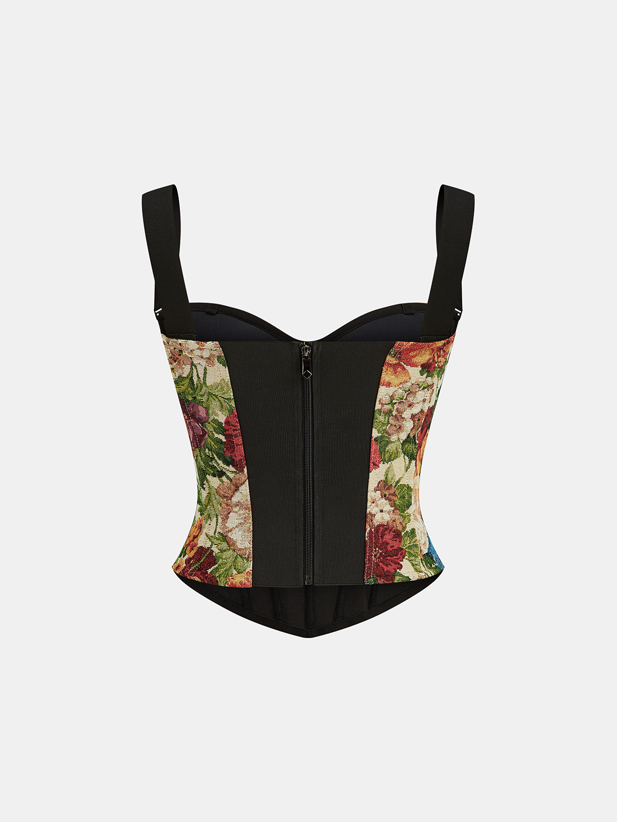Back Zipper Contrast Strap Floral Printed Corset Top