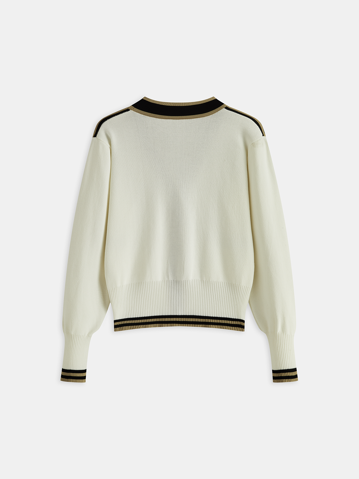 Contrast-Trim Metal Button Cardigan