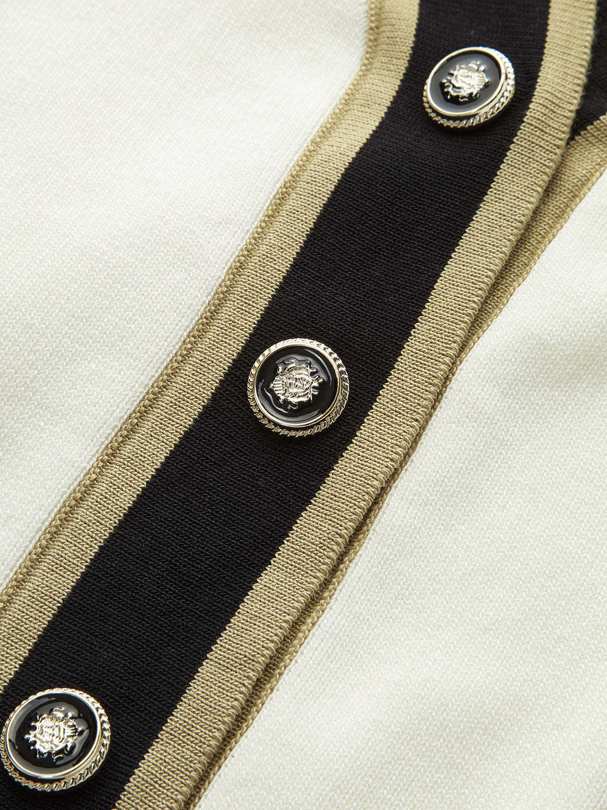 Contrast-Trim Metal Button Cardigan
