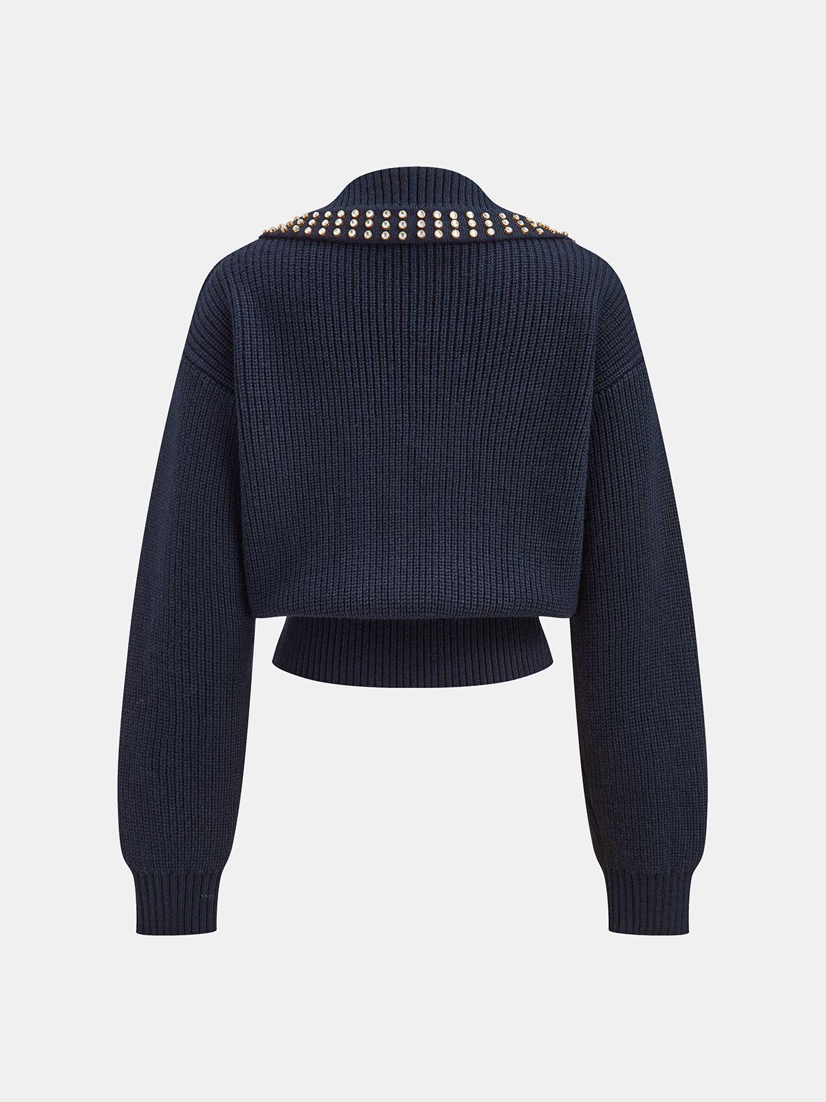Studded Collar Wool Blend V-Neck Sweater