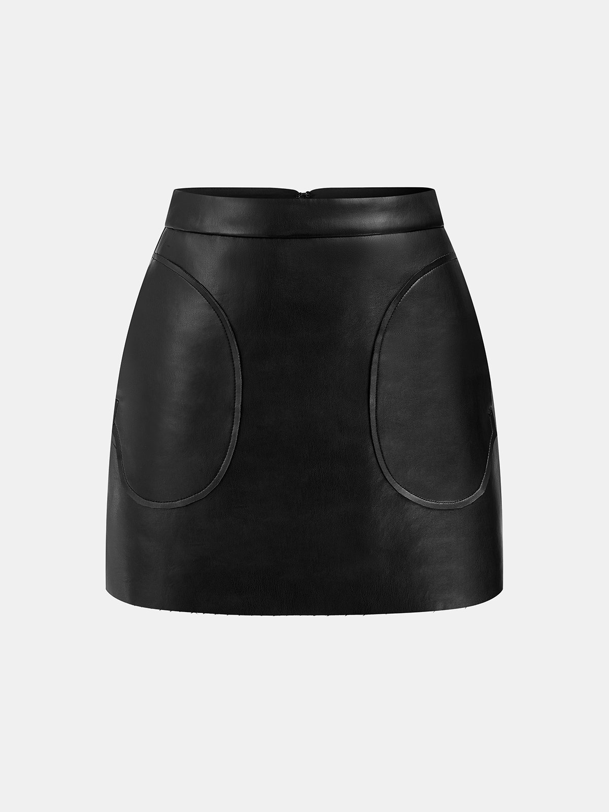 PU Leather Mini Skirt with Oval Pocket Detail