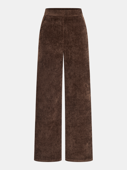 Mid-Waist Velvet Wide-Leg Pants