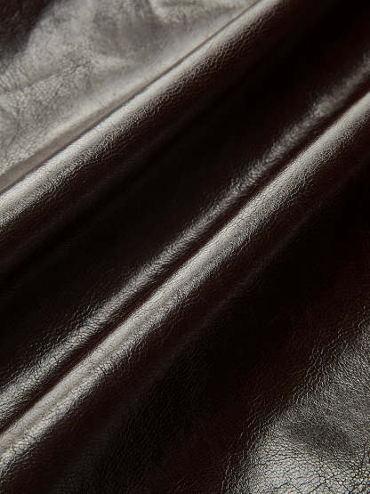 Asymmetric Ruched Slit Faux Leather Midi Skirt