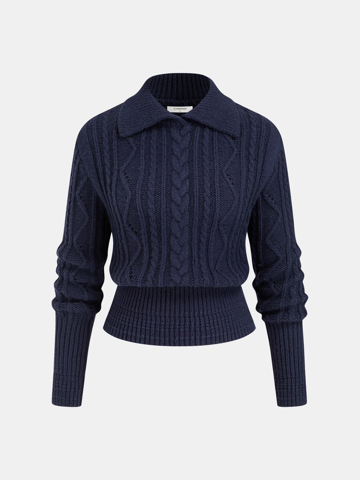 Wool-Blend Cable-Knit Waist-Defined Sweater