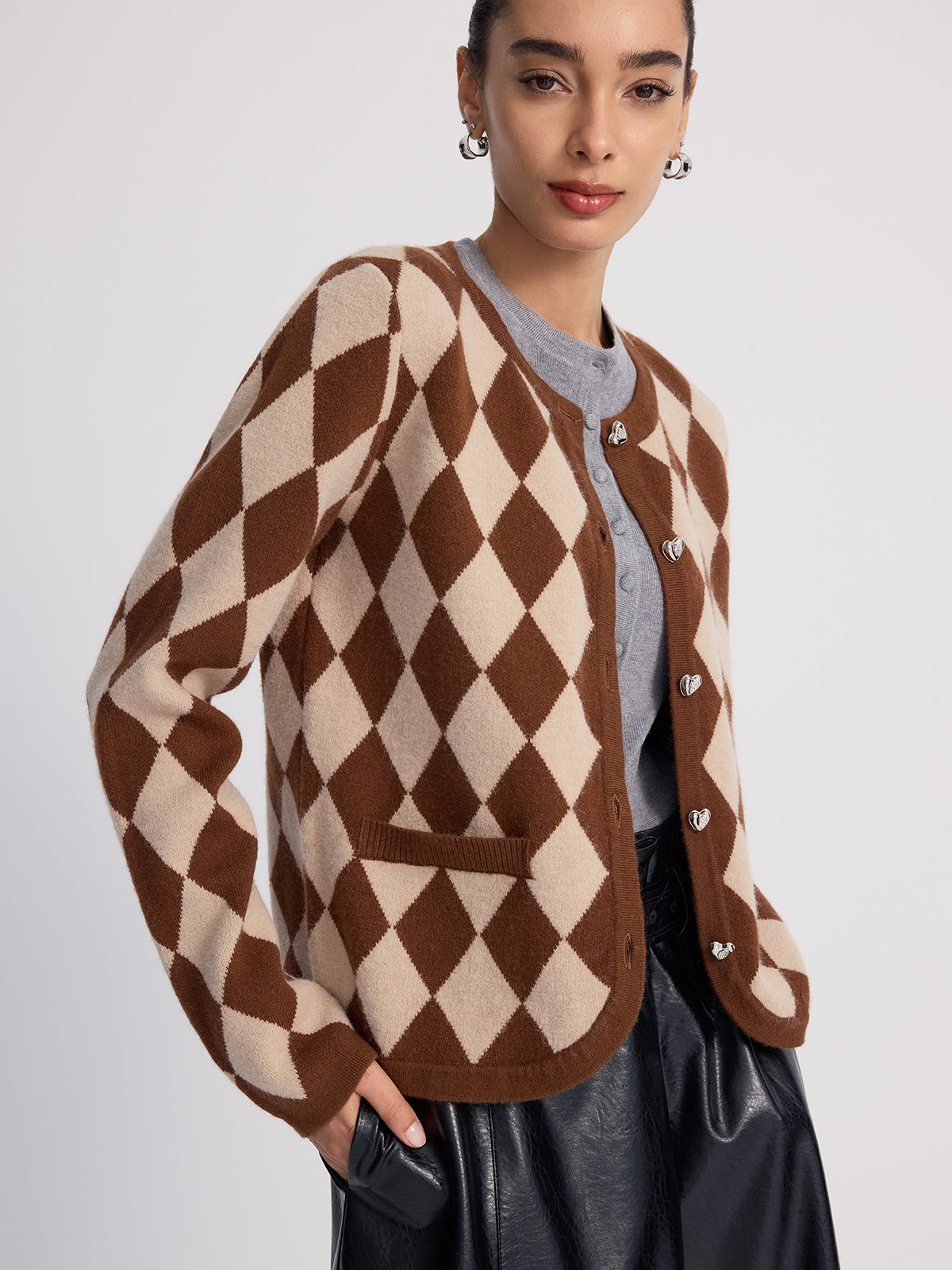Argyle-Patterned Knit Cardigan