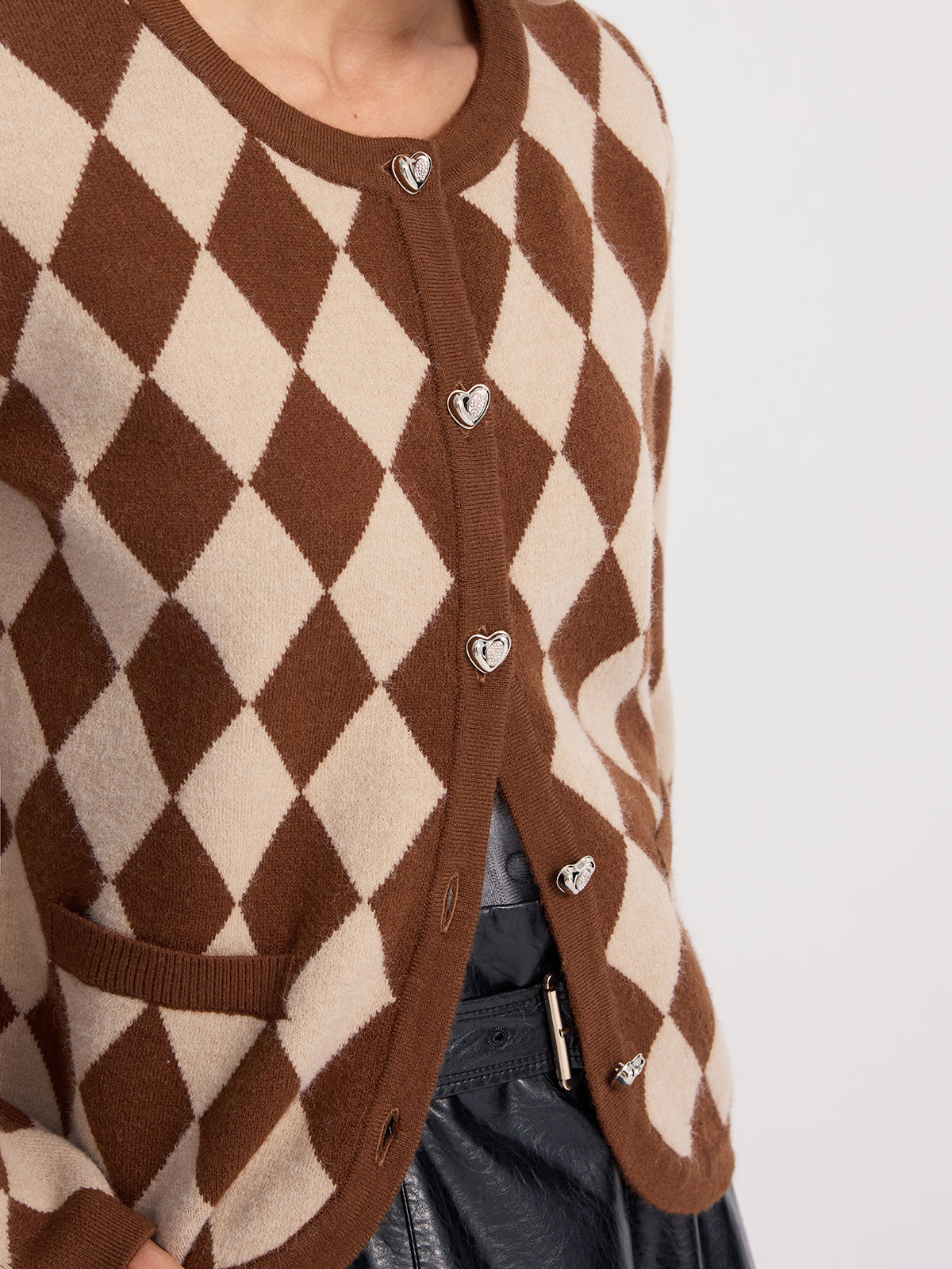 Argyle-Patterned Knit Cardigan