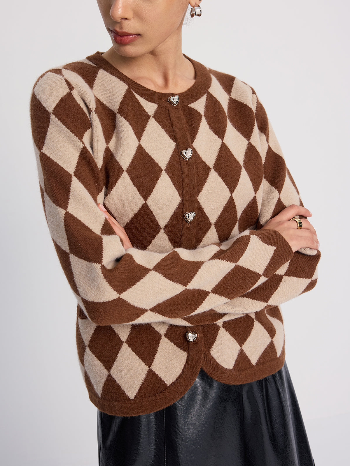 Argyle-Patterned Knit Cardigan