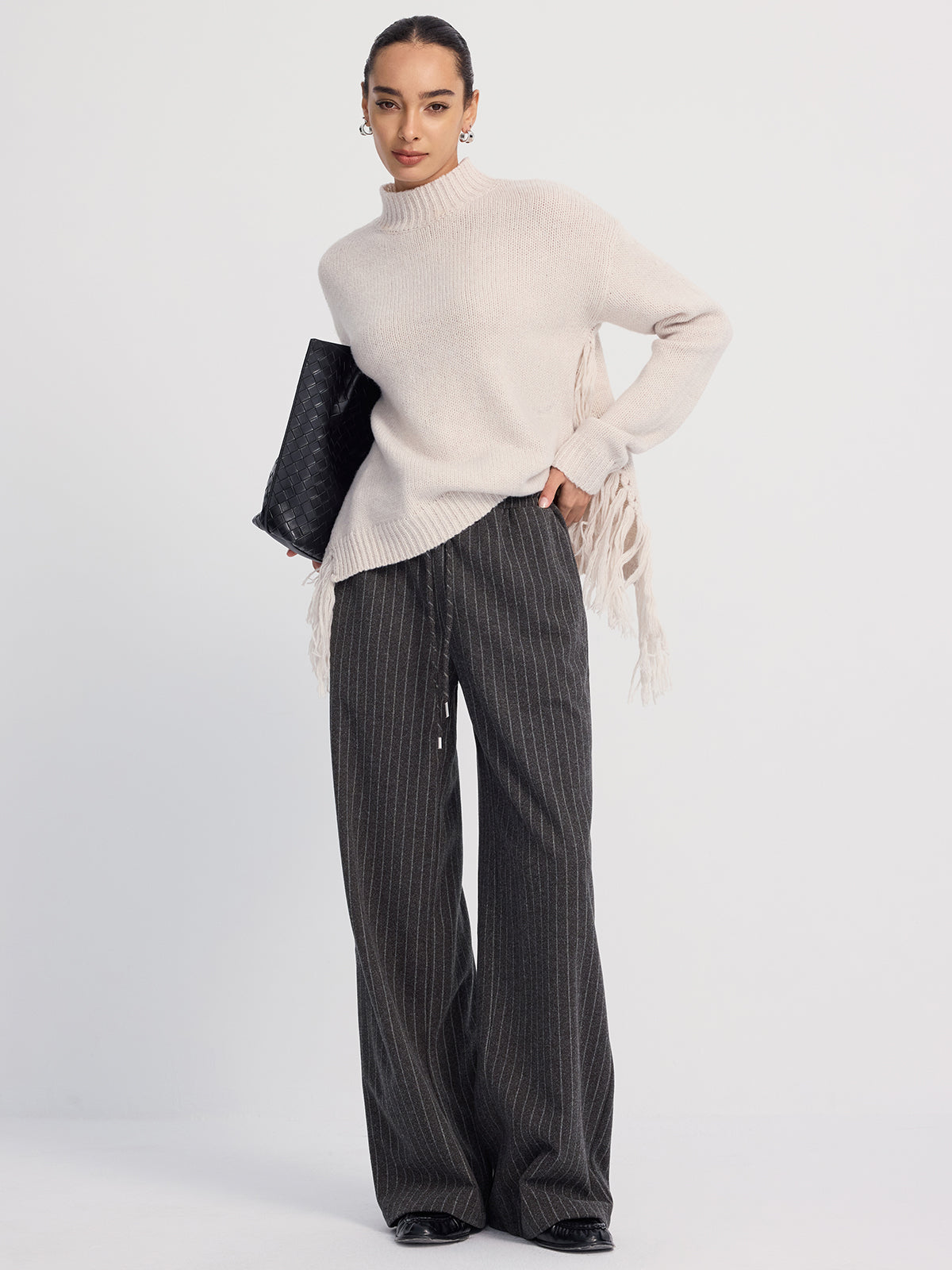 Pinstripe Wide-Leg Wool-Blend Pants
