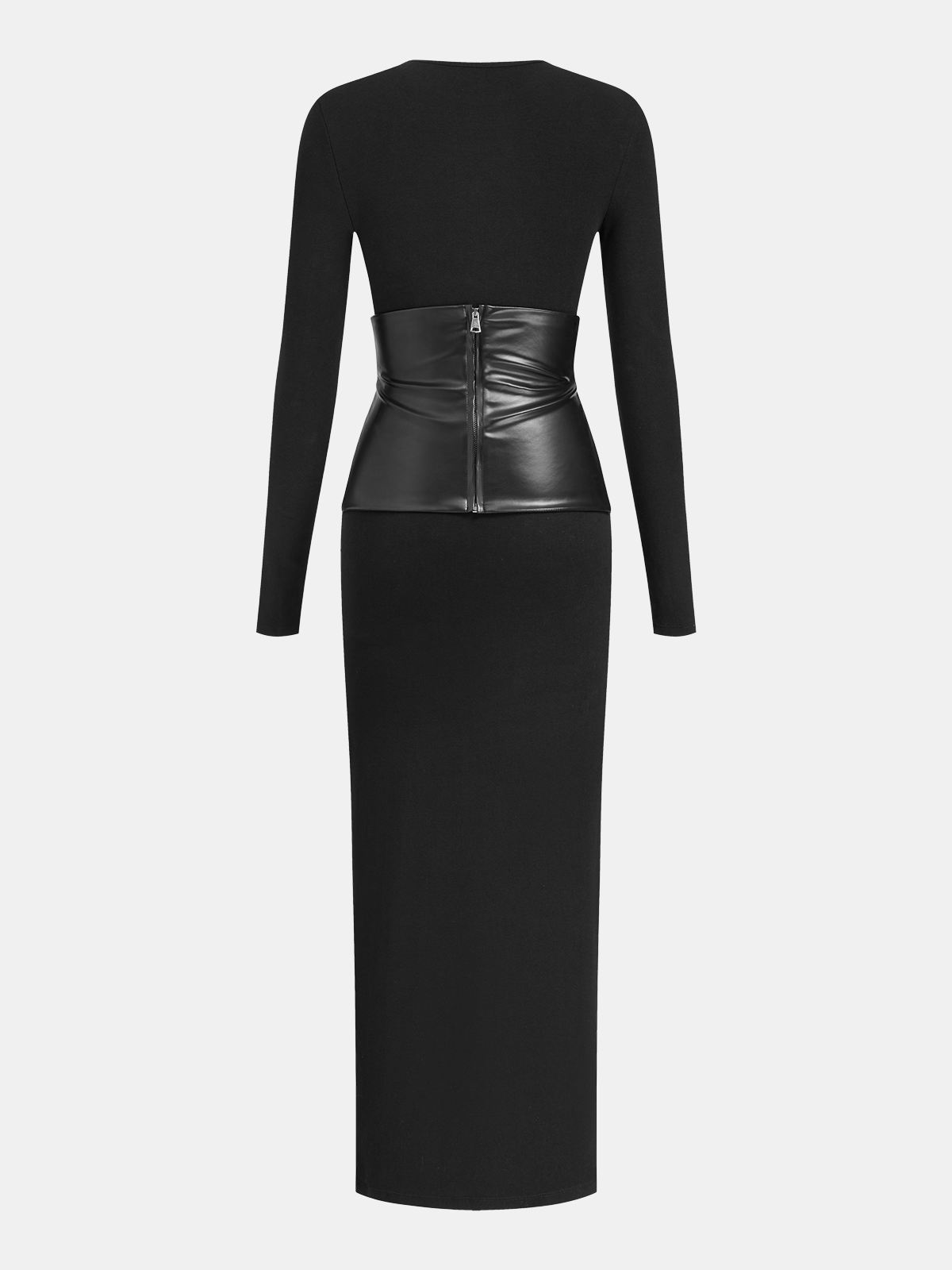 Faux Leather Wrap Waist Dress with Side Slit