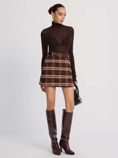 Belted Plaid Mini Skirt