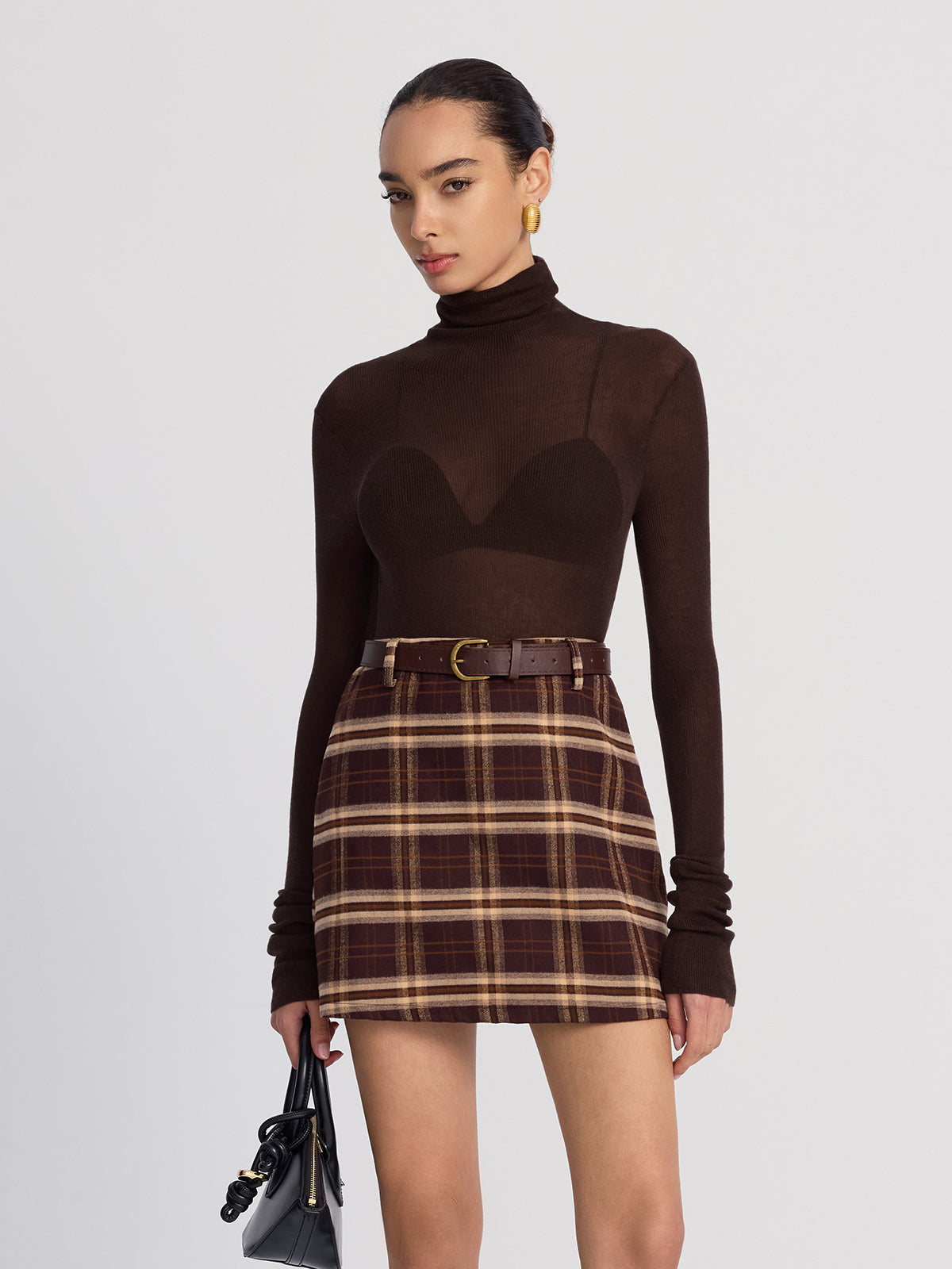 Belted Plaid Mini Skirt