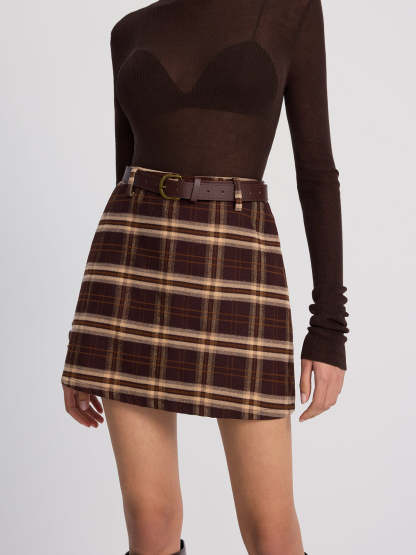 Belted Plaid Mini Skirt