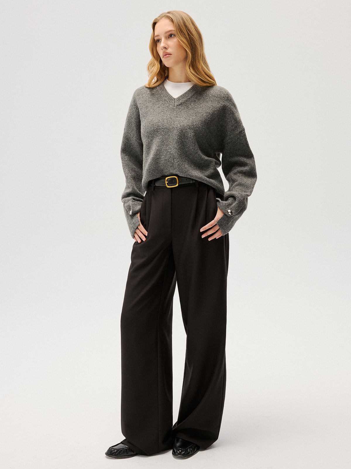 Wool-Blend V-Neck Sweater