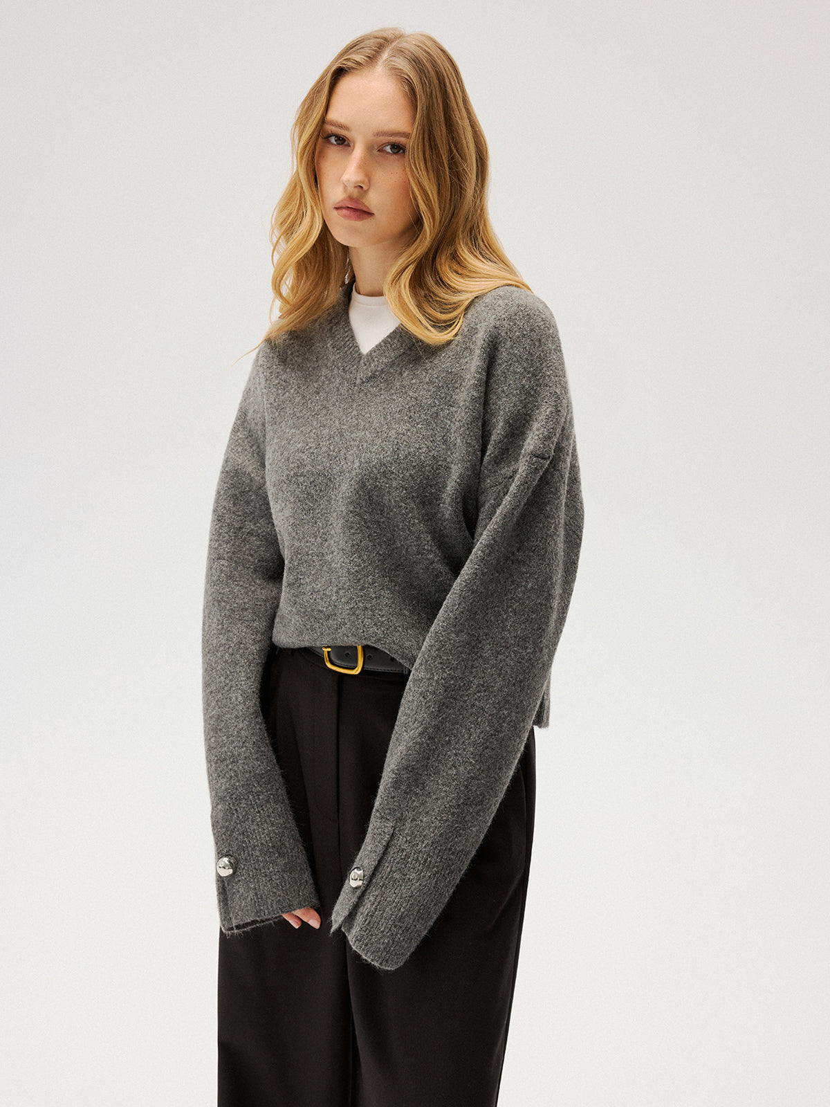 Wool-Blend V-Neck Sweater