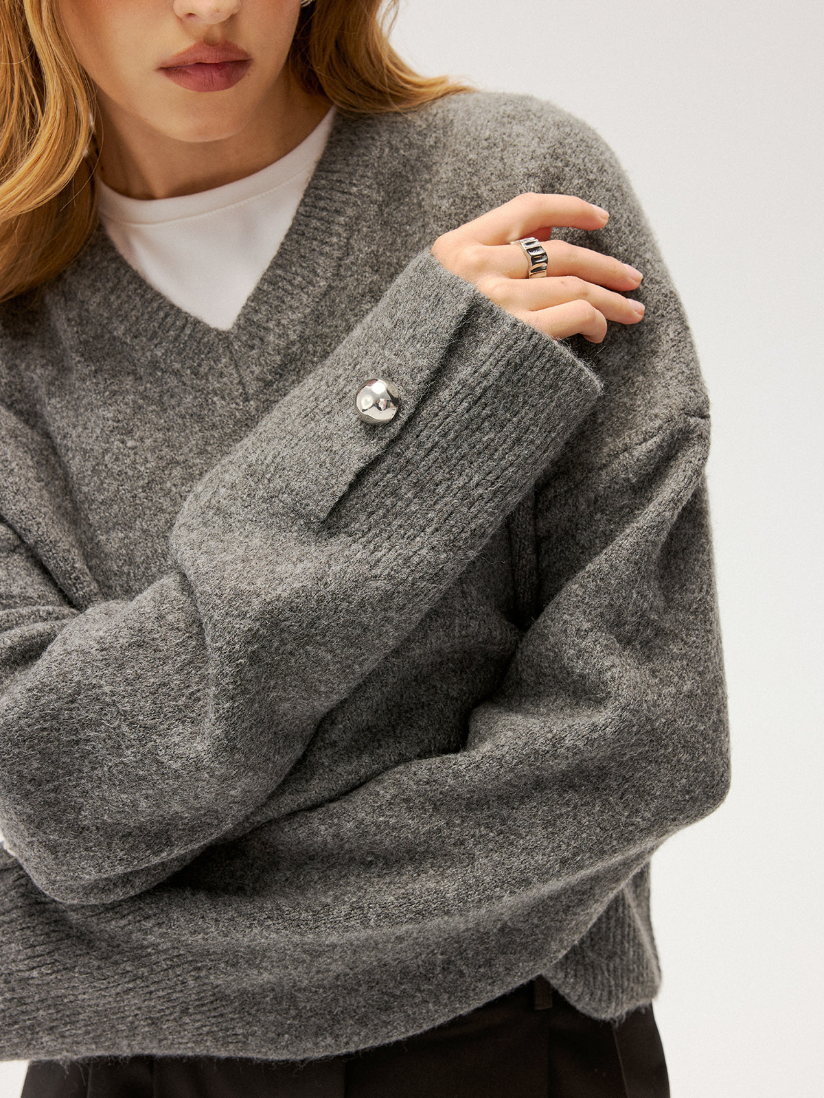 Wool-Blend V-Neck Sweater