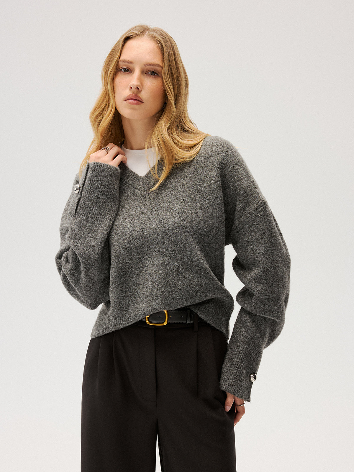 Wool-Blend V-Neck Sweater