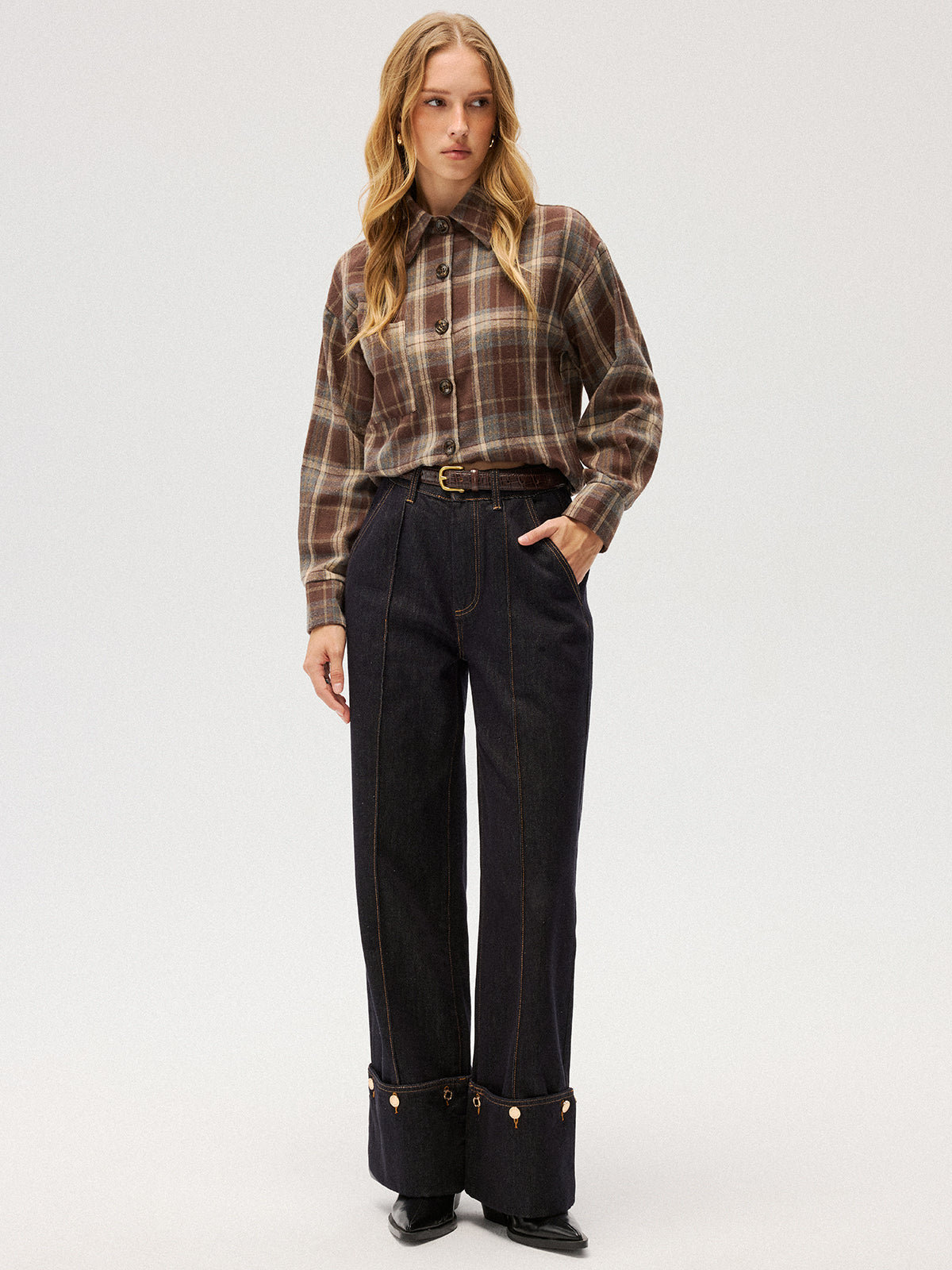 Brushed Plaid Button-Down Shirt