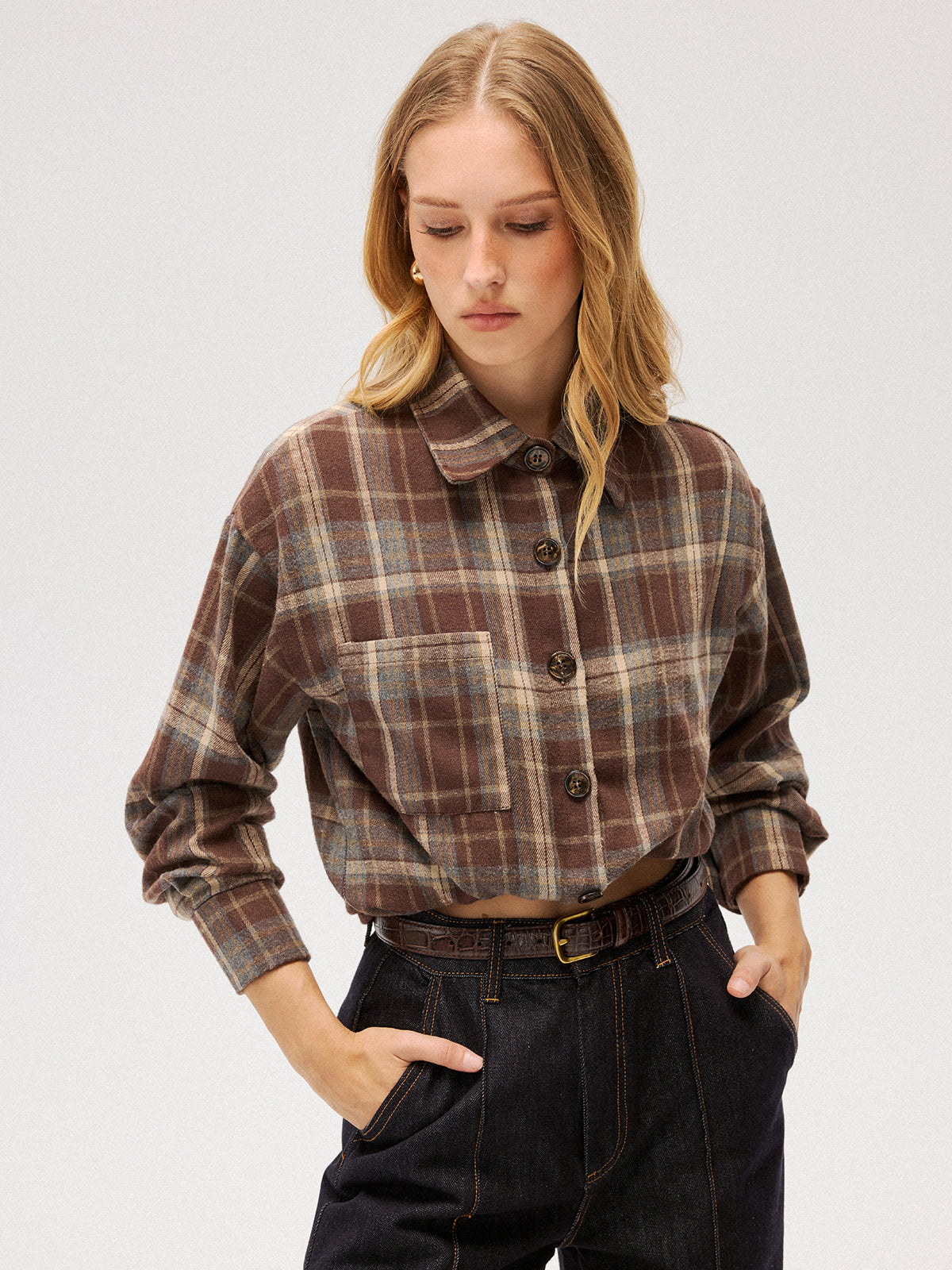 Brushed Plaid Button-Down Shirt