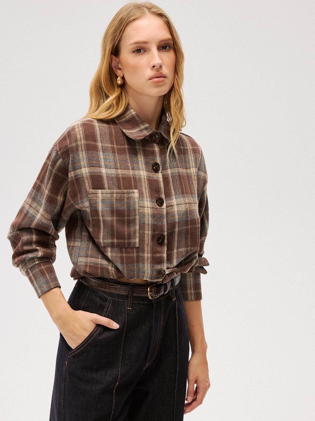 Brushed Plaid Button-Down Shirt
