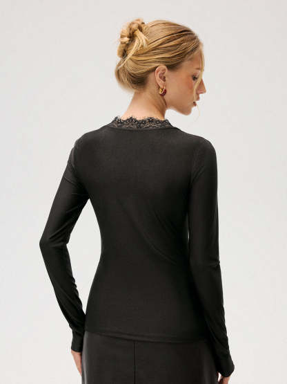 Lace-Trim V-Neck Knot-Front Top