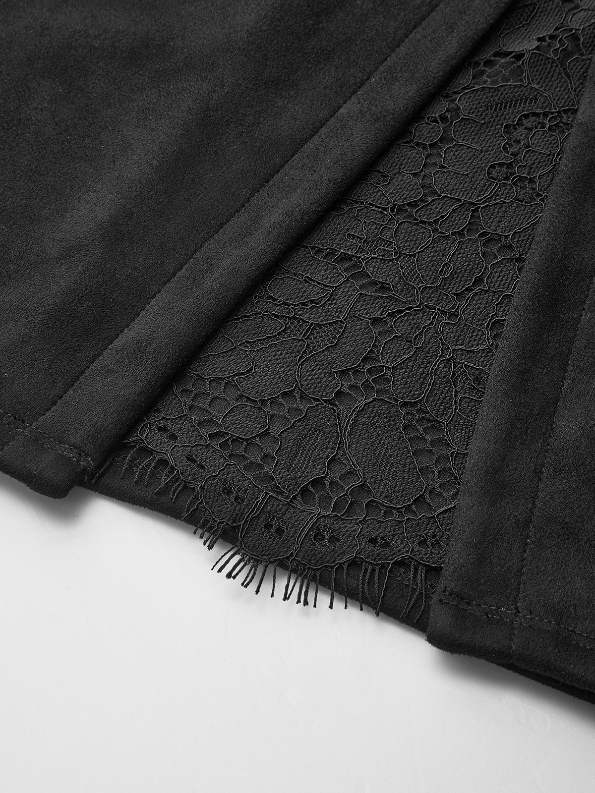 Suede Effect Lace-Slit Midi Skirt