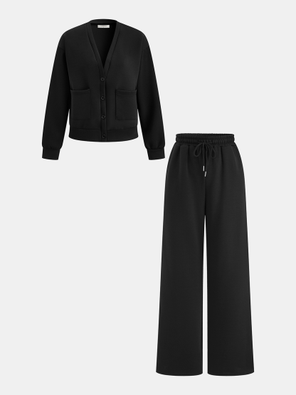 V-Neck Cardigan & Drawstring Pants Set
