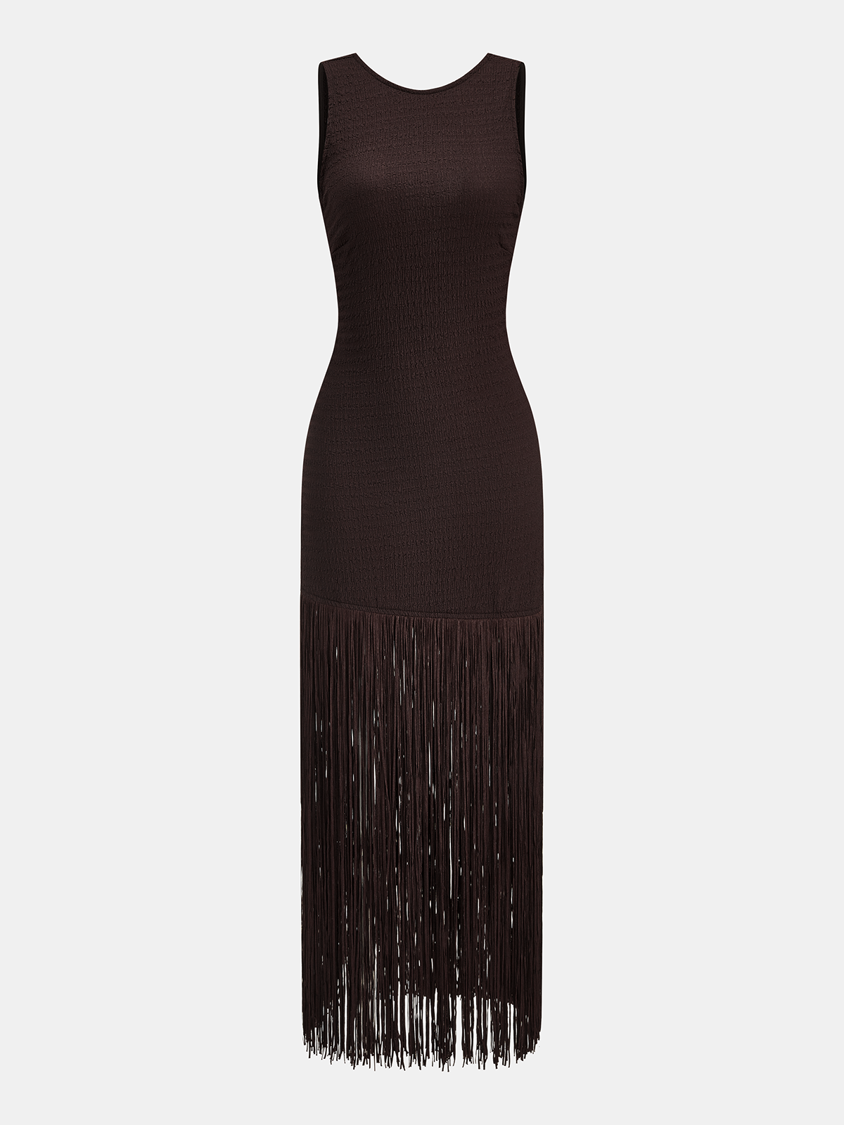 Sleeveless Fringe Hem Backless Midi Dress