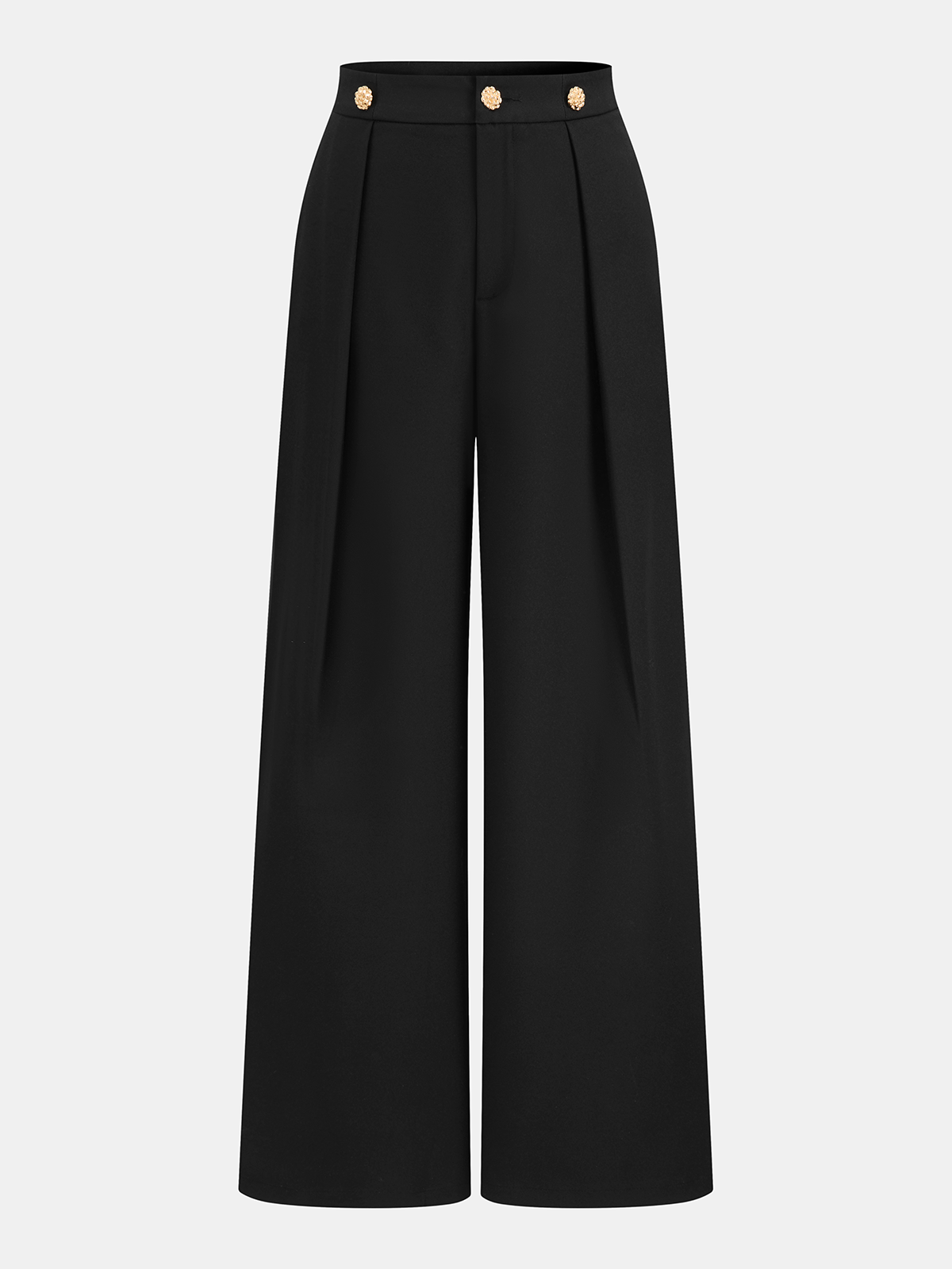 Metal Detail Pleated Wide-Leg Pants
