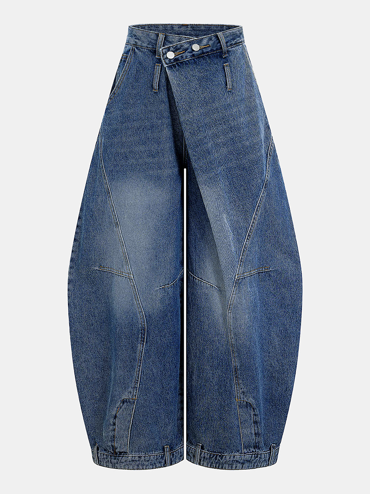 Asymmetric Waistband Mid-Waist Balloon Jeans