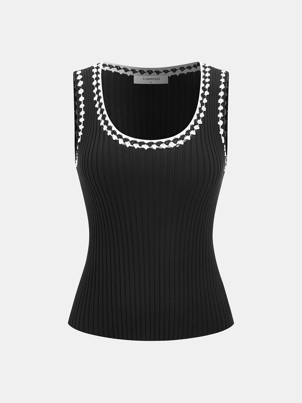 Crocheted Contrast Trim Ribbed Knit Tank Top