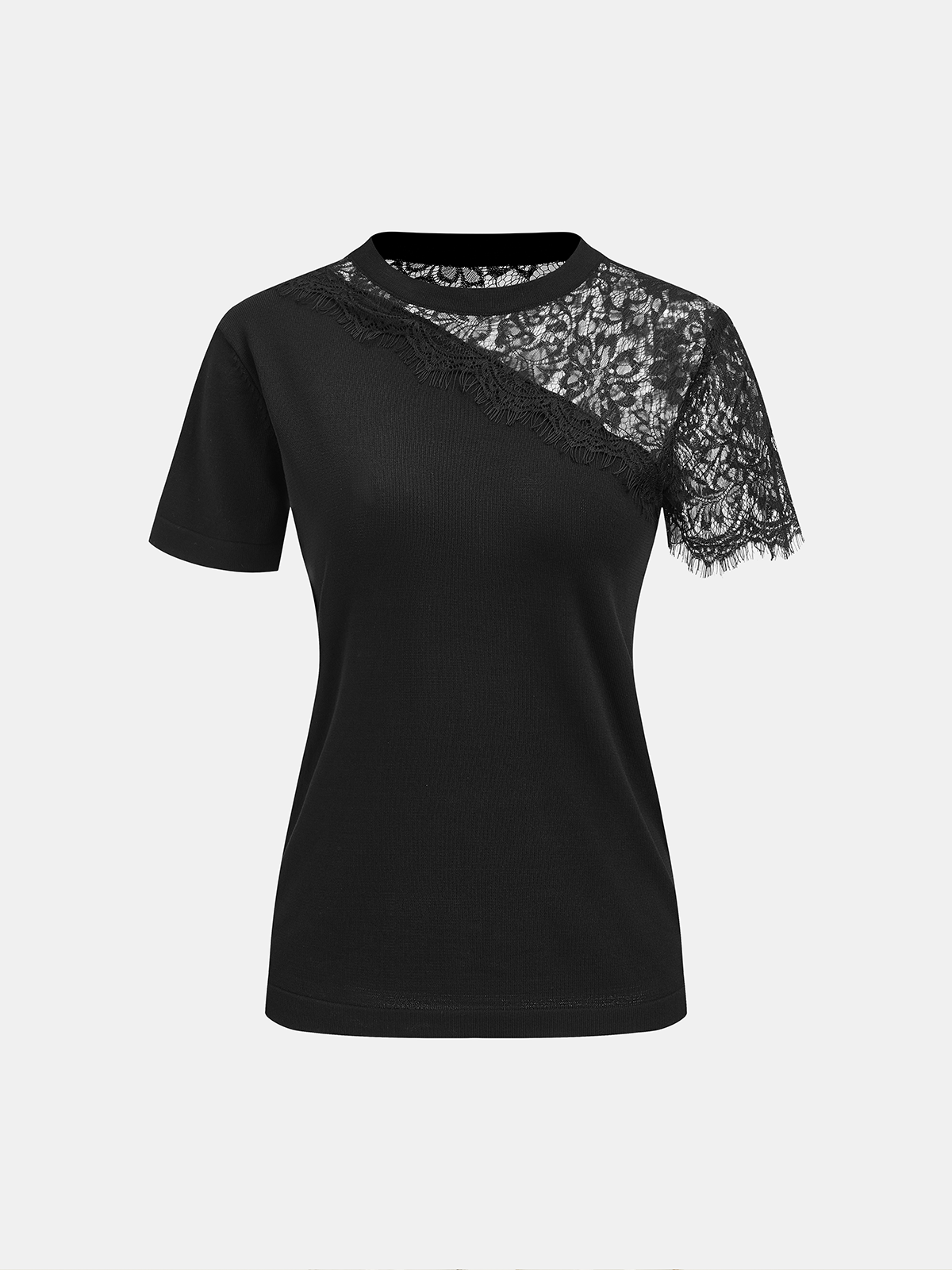 Asymmetric Lace Panel Short-Sleeve Top